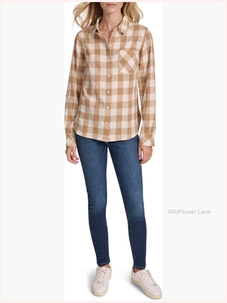 Long Sleeve Button Down Roll Tab Shirt Cotton
